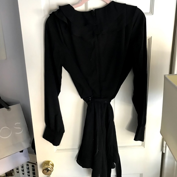 Black Ruffle Front V Neck Romper - Picture 5 of 5